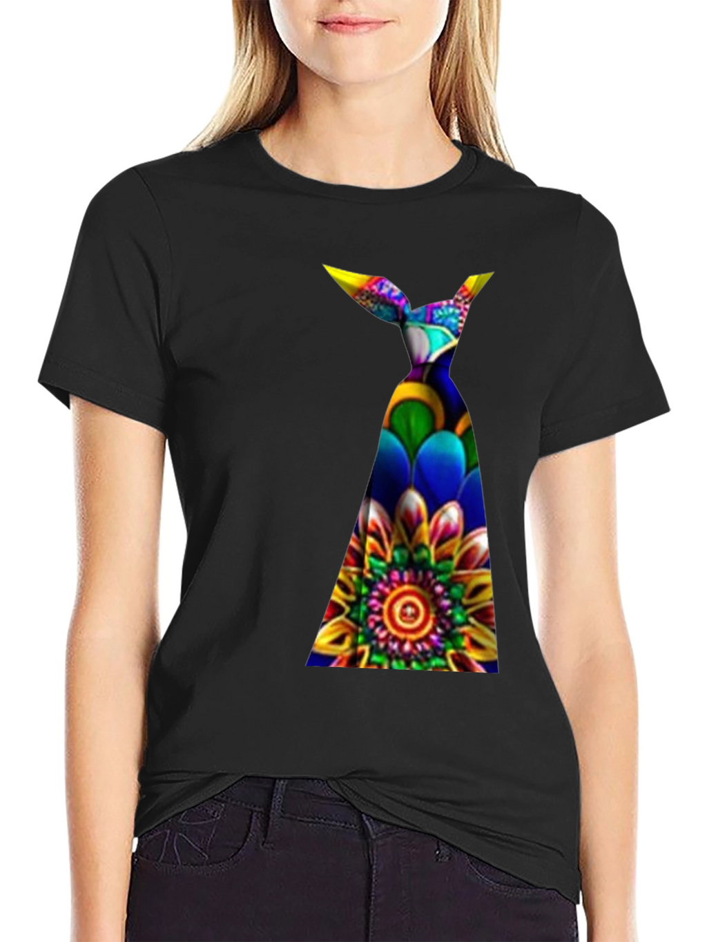 Funky Floral Tie Dye Graphic Tee - Black
