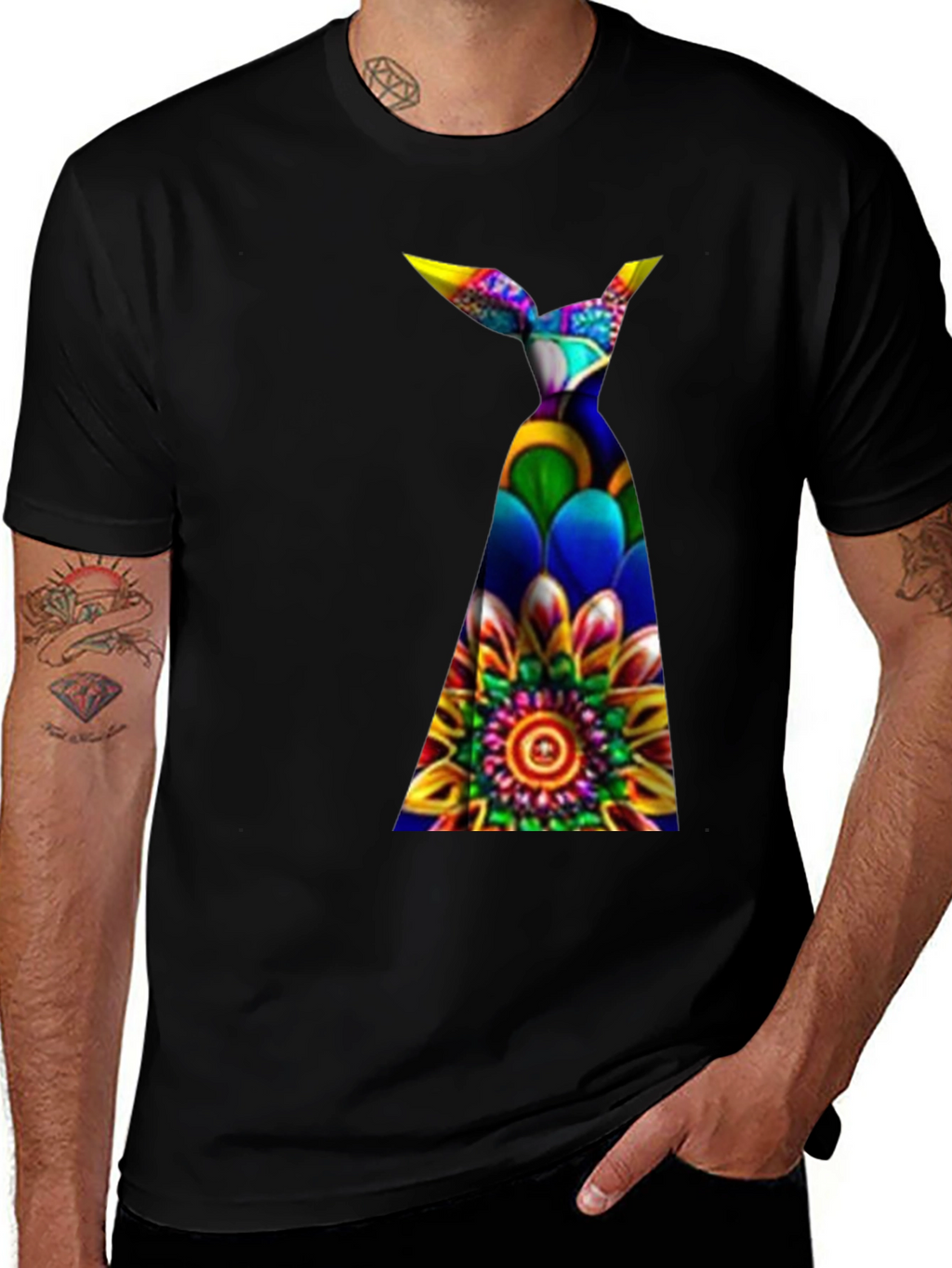 Funky Floral Tie Dye Graphic Tee - Black