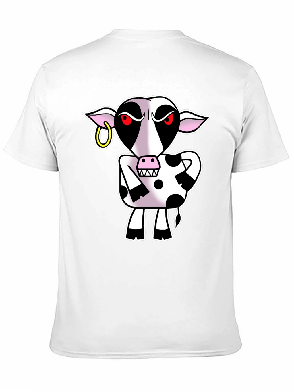 Cartoon Cow Graphic Tee - Black Cotton T-Shirt