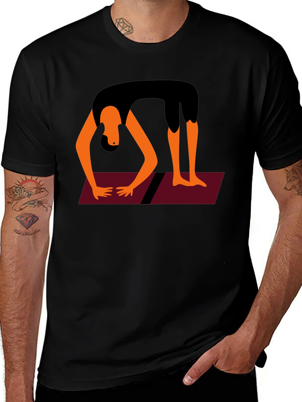 Yoga Pose Graphic Tee - Black Cotton Blend