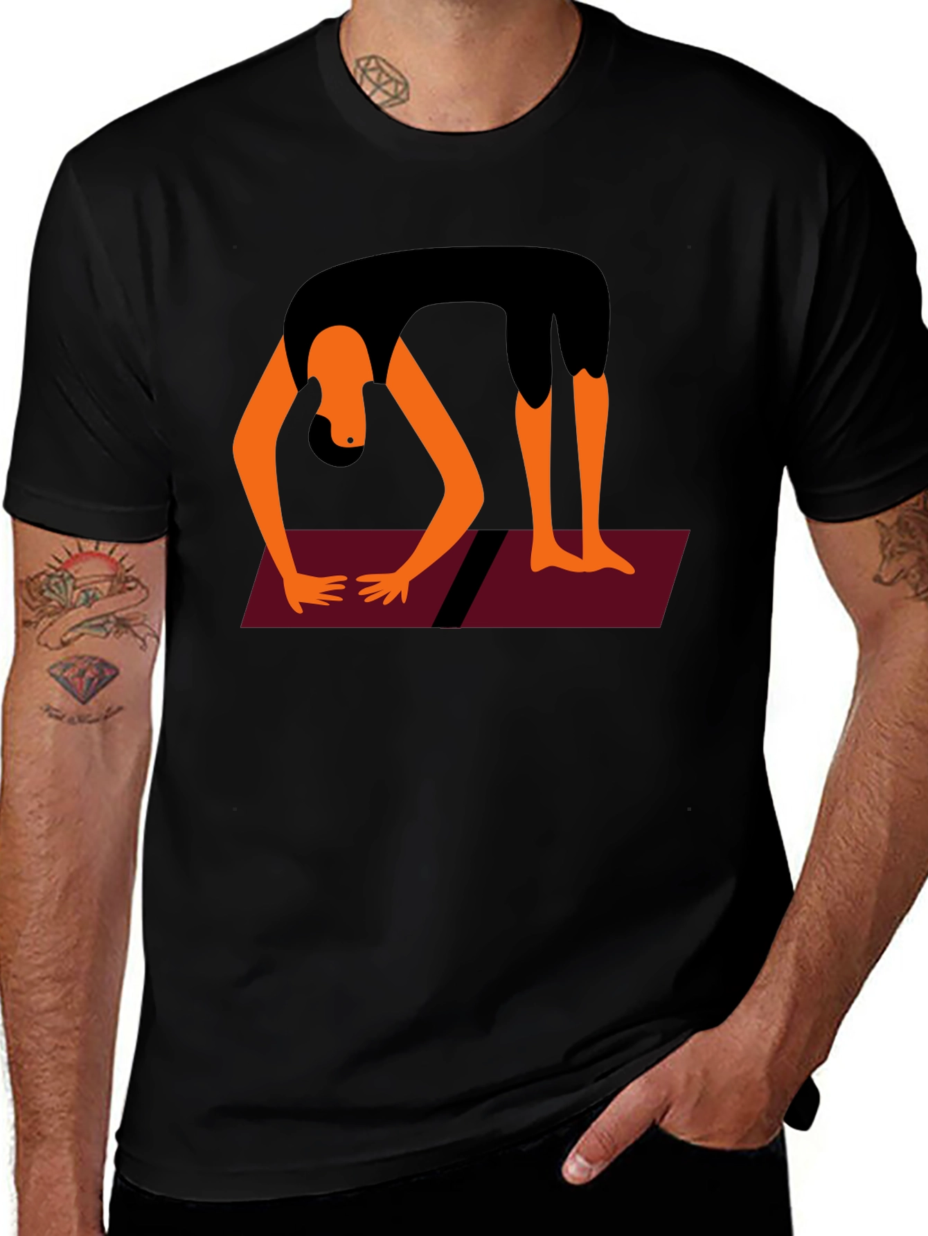 Yoga Pose Graphic Tee - Black Cotton Blend