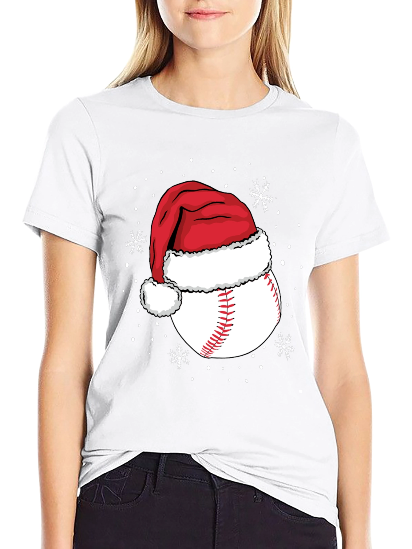 Baseball Santa Hat Christmas Graphic Tee
