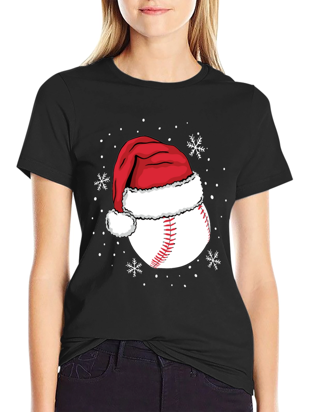 Baseball Santa Hat Christmas Graphic Tee