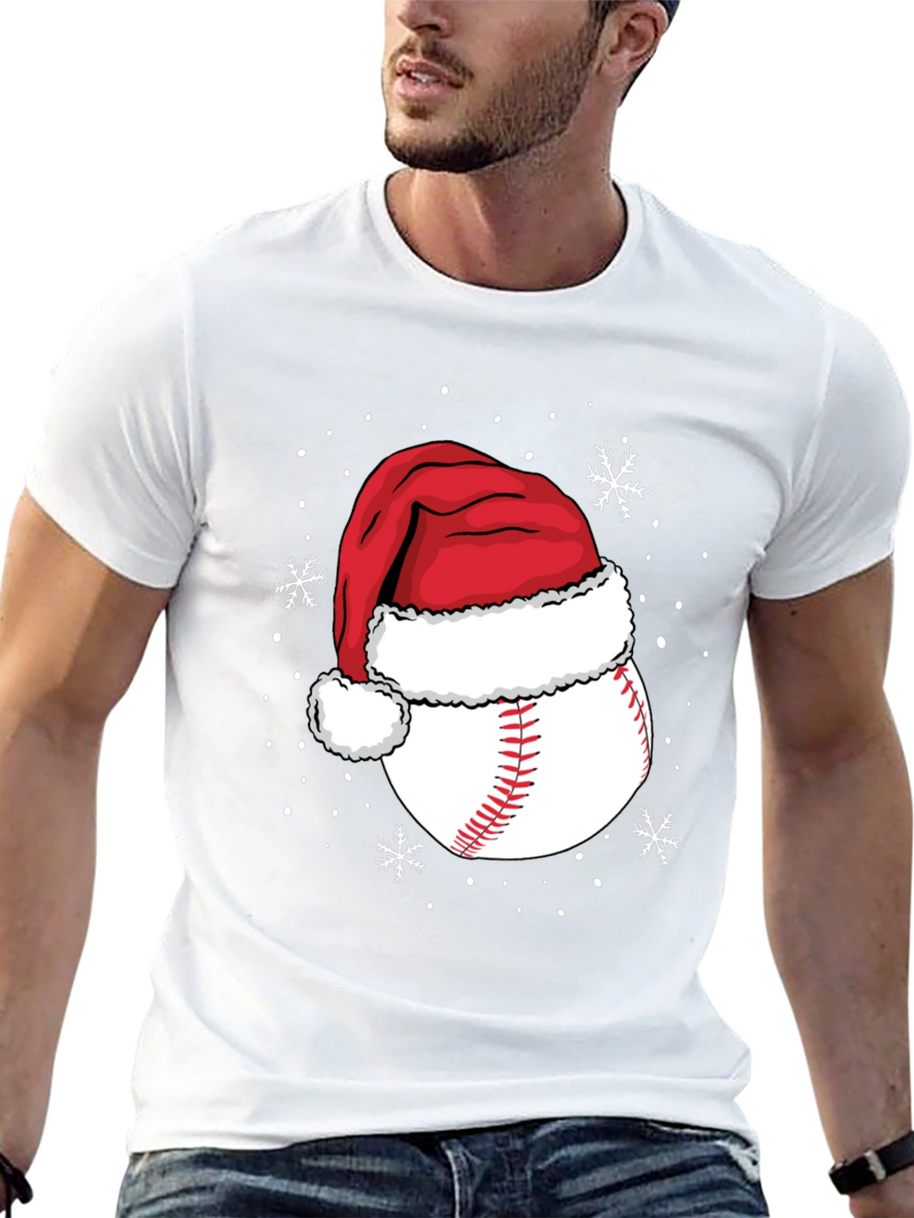 Baseball Santa Hat Christmas Graphic Tee