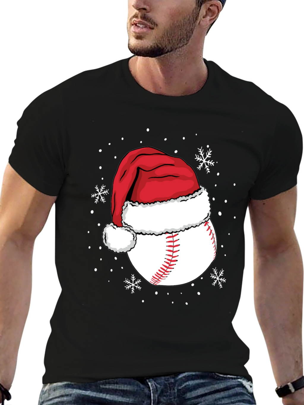 Baseball Santa Hat Christmas Graphic Tee