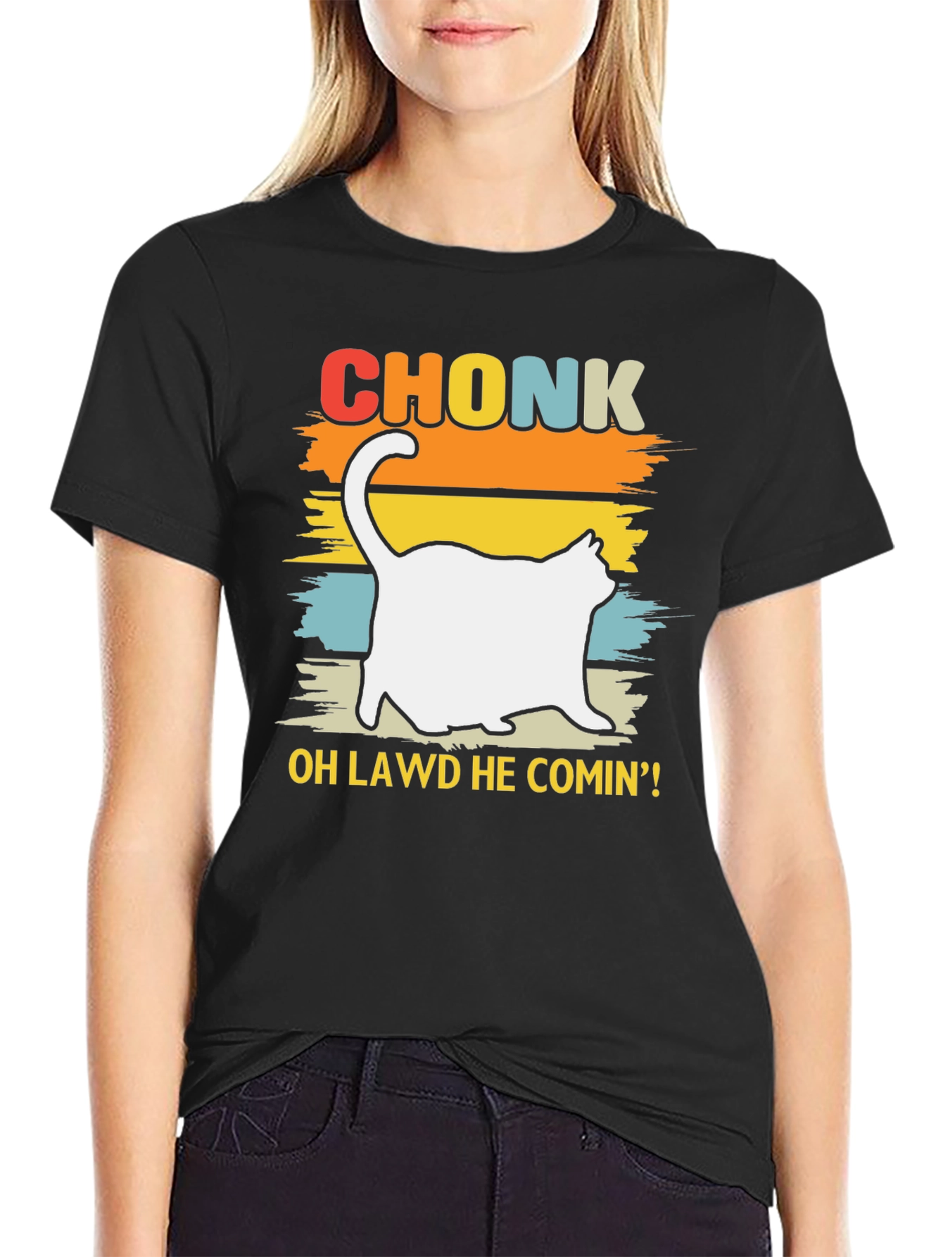 Chonk Cat T-Shirt - Oh Lawd He Comin!