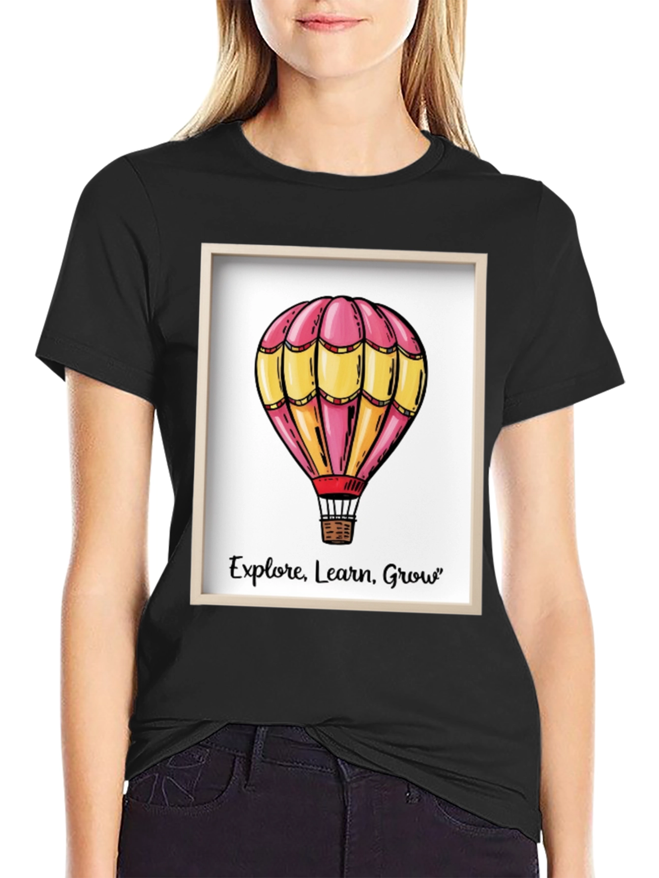 Explore Learn Grow T-Shirt with Hot Air Balloon Design