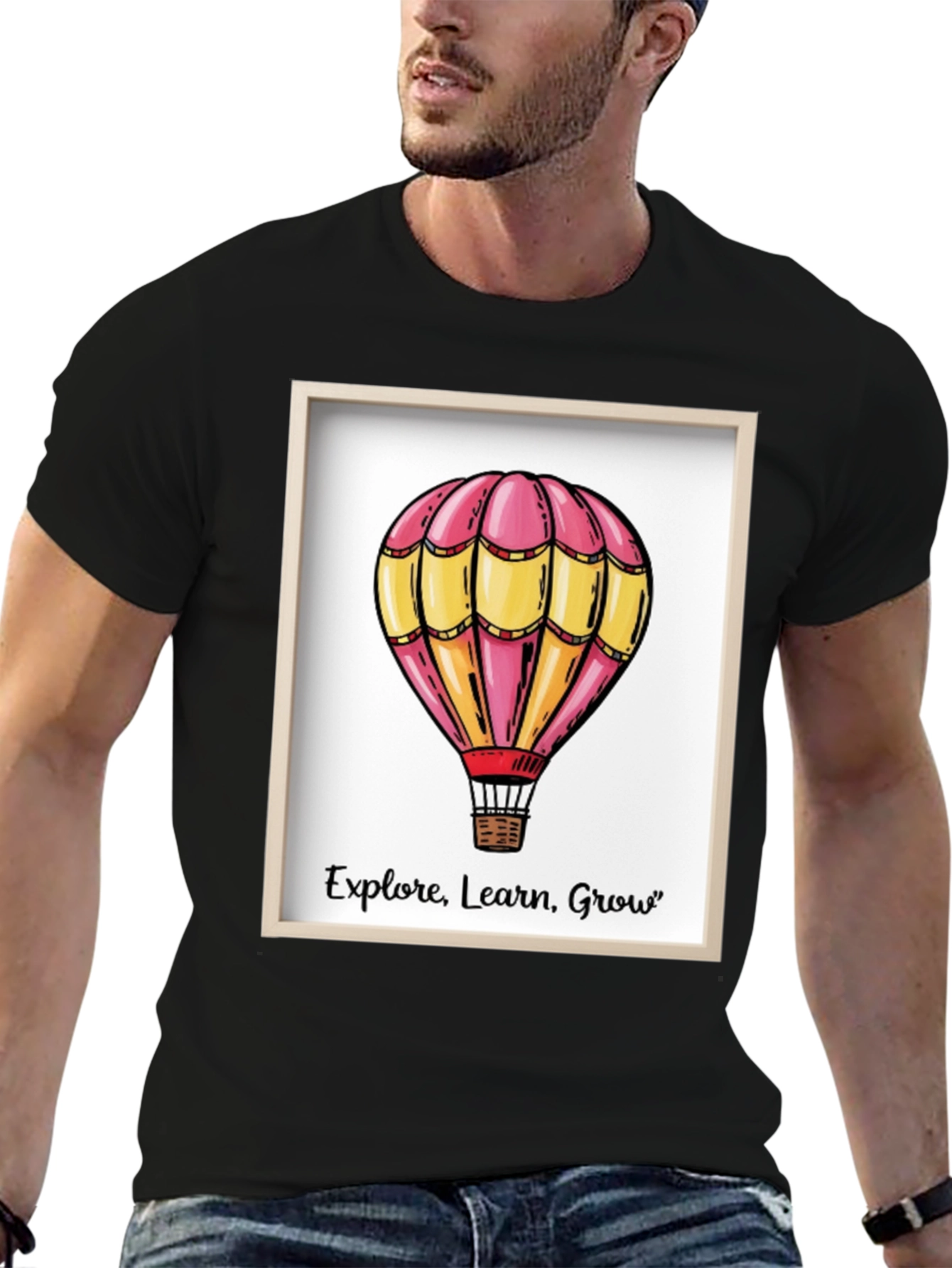 Explore Learn Grow T-Shirt with Hot Air Balloon Design