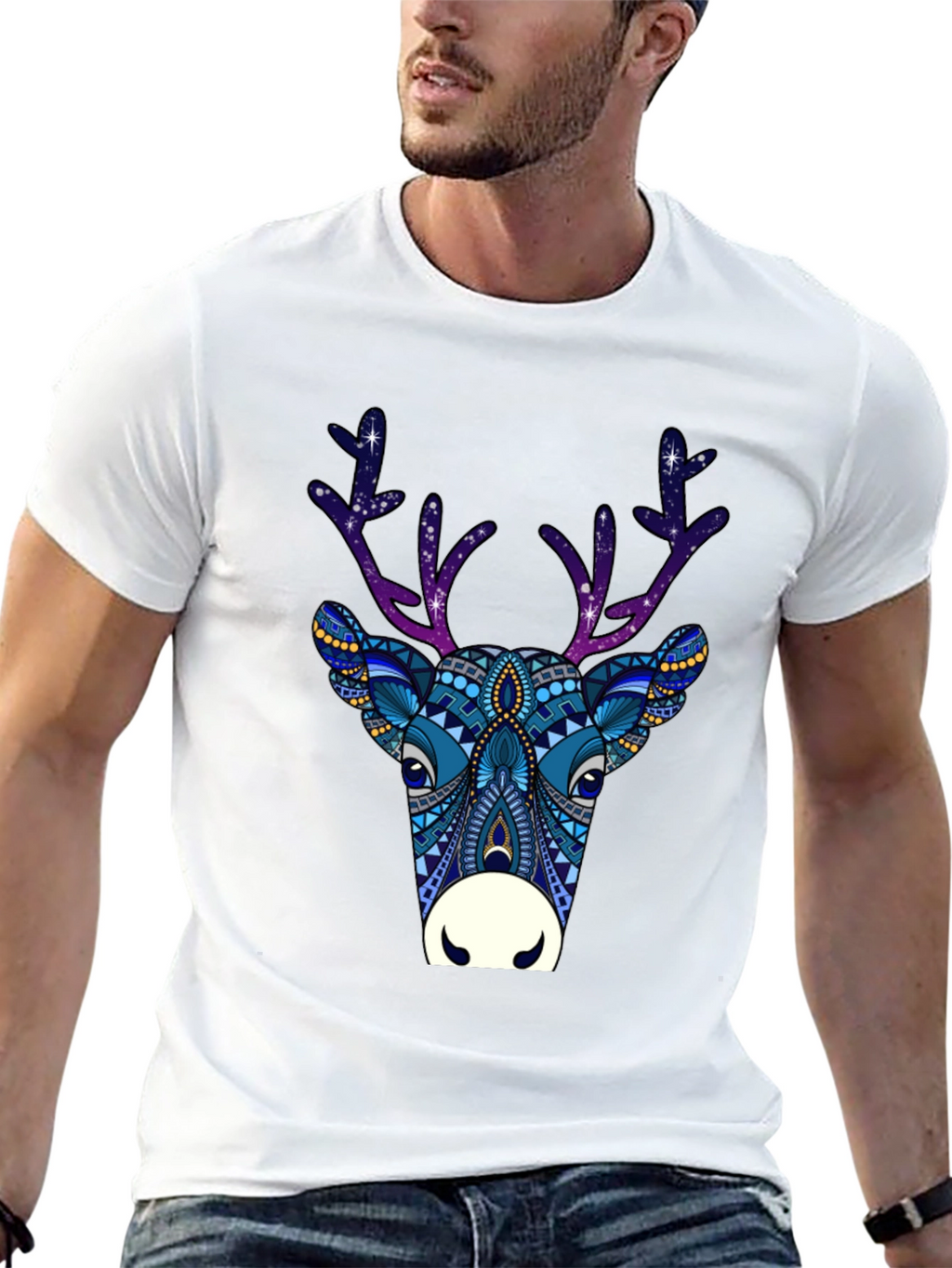 Abstract Deer Graphic Tee - Mens Black T-Shirt