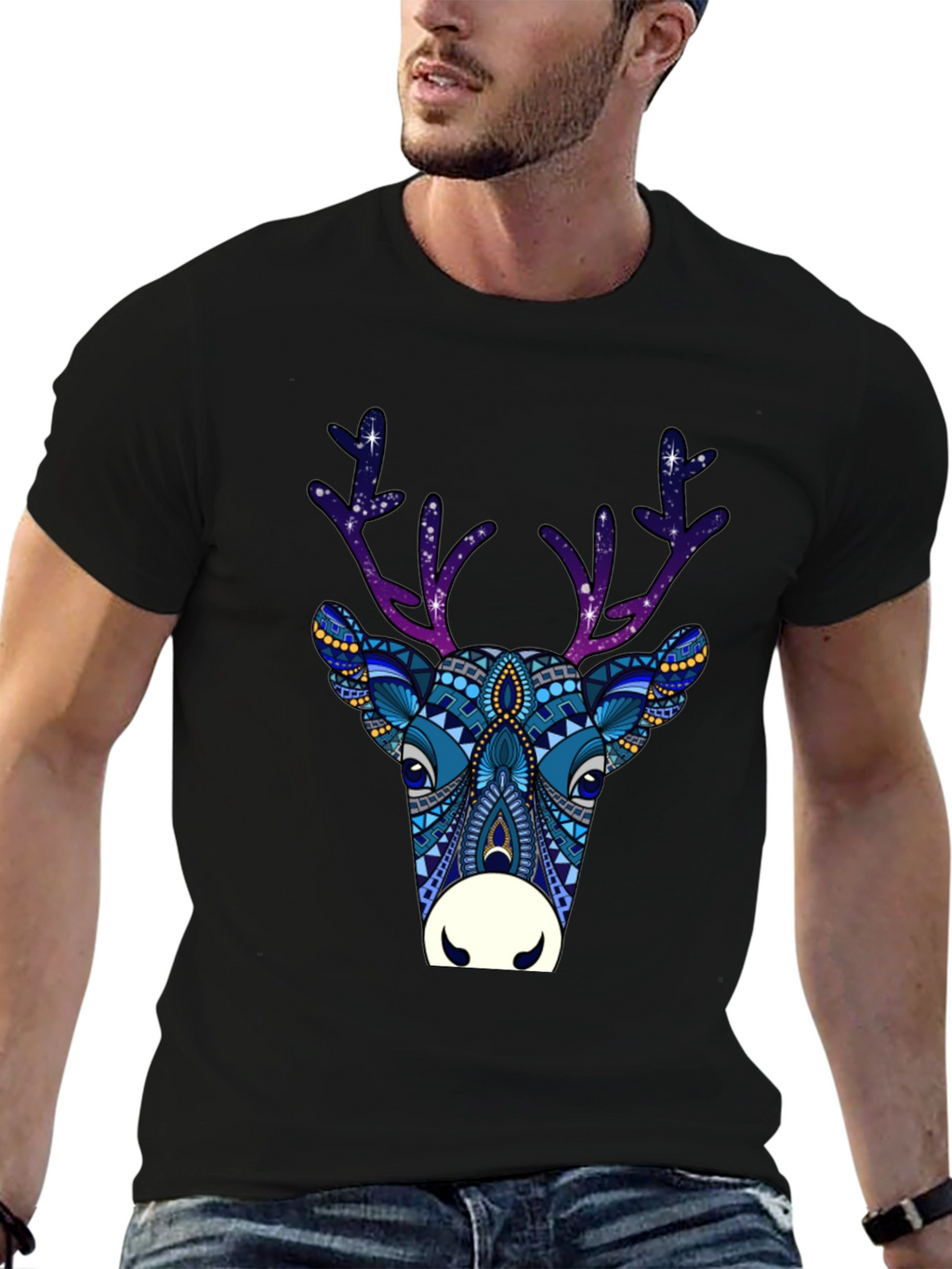 Abstract Deer Graphic Tee - Mens Black T-Shirt