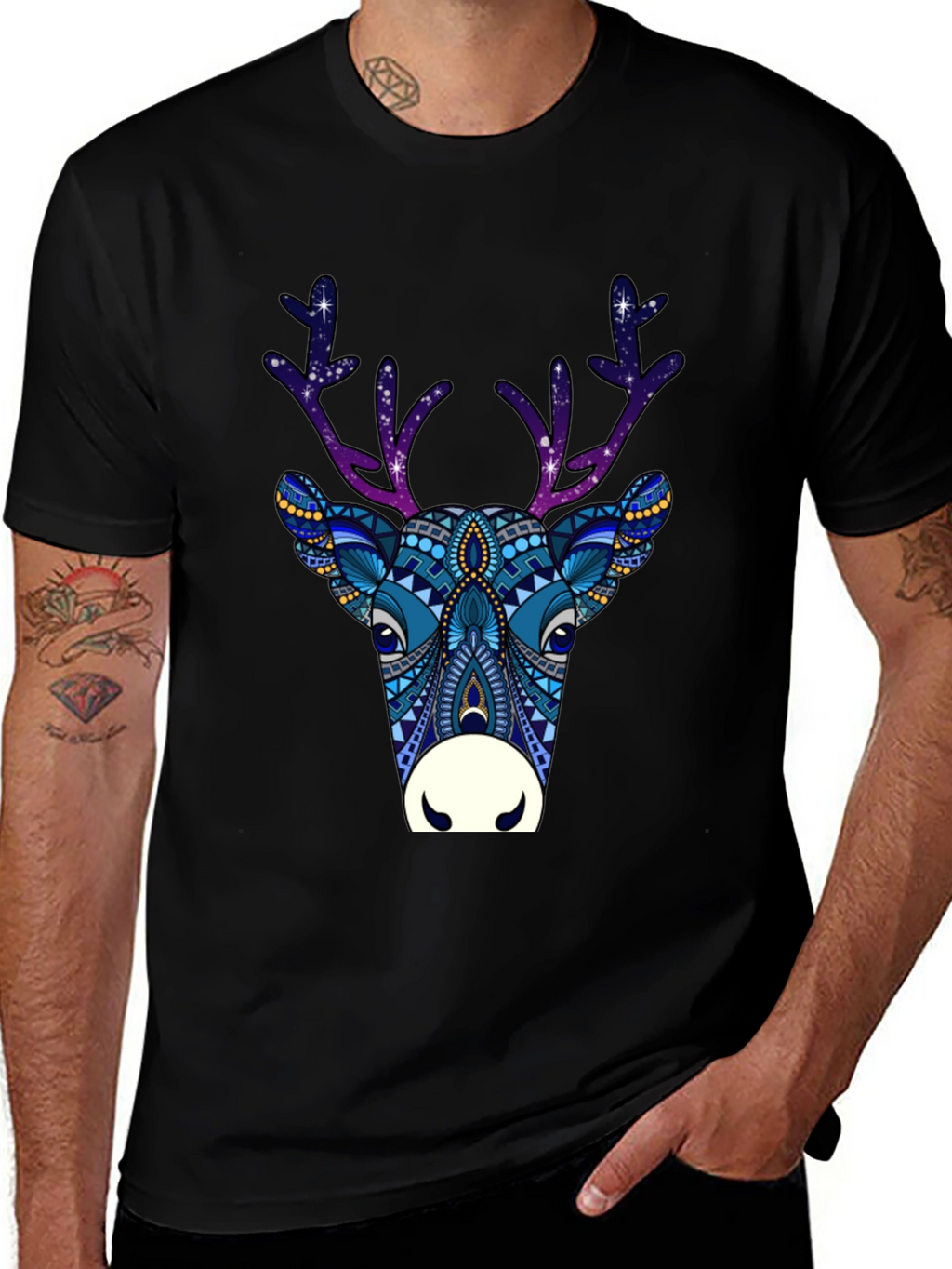 Abstract Deer Graphic Tee - Mens Black T-Shirt