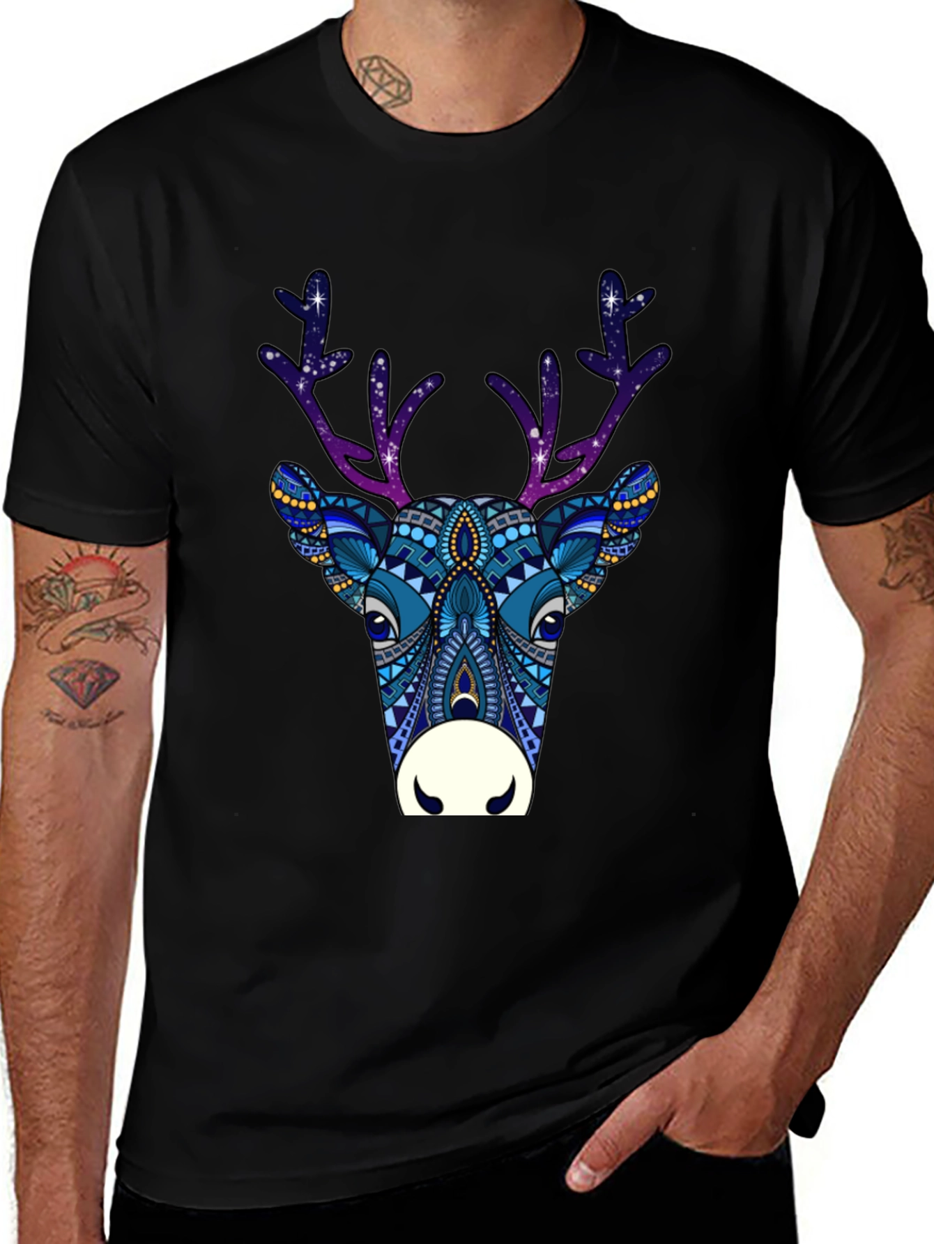 Abstract Deer Graphic Tee - Mens Black T-Shirt