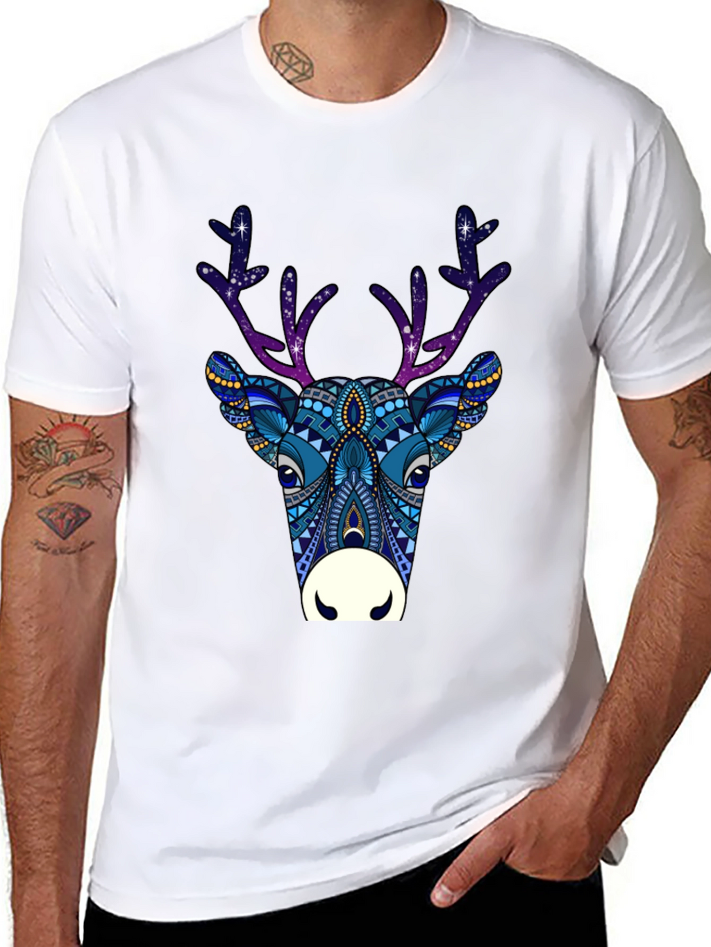 Abstract Deer Graphic Tee - Mens Black T-Shirt