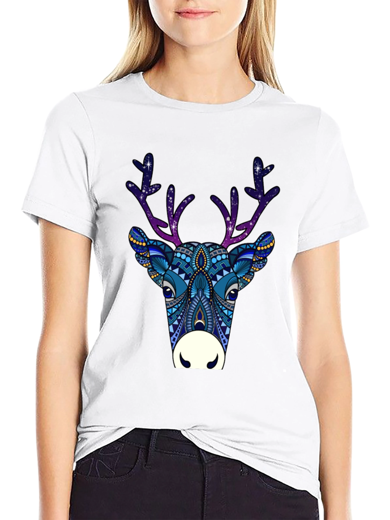 Abstract Deer Graphic Tee - Mens Black T-Shirt