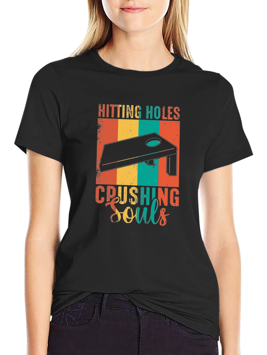 Hitting Holes Crushing Souls Cornhole T-Shirt