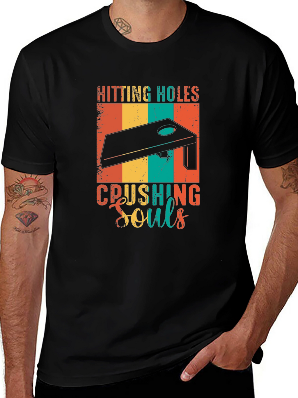 Hitting Holes Crushing Souls Cornhole T-Shirt