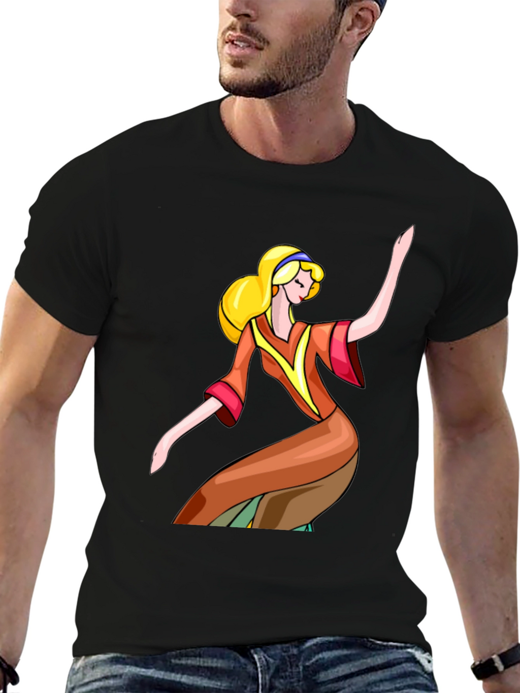 Retro Cartoon Girl Black T-Shirt
