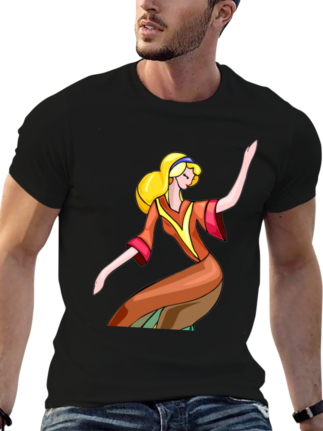 Retro Cartoon Girl Black T-Shirt