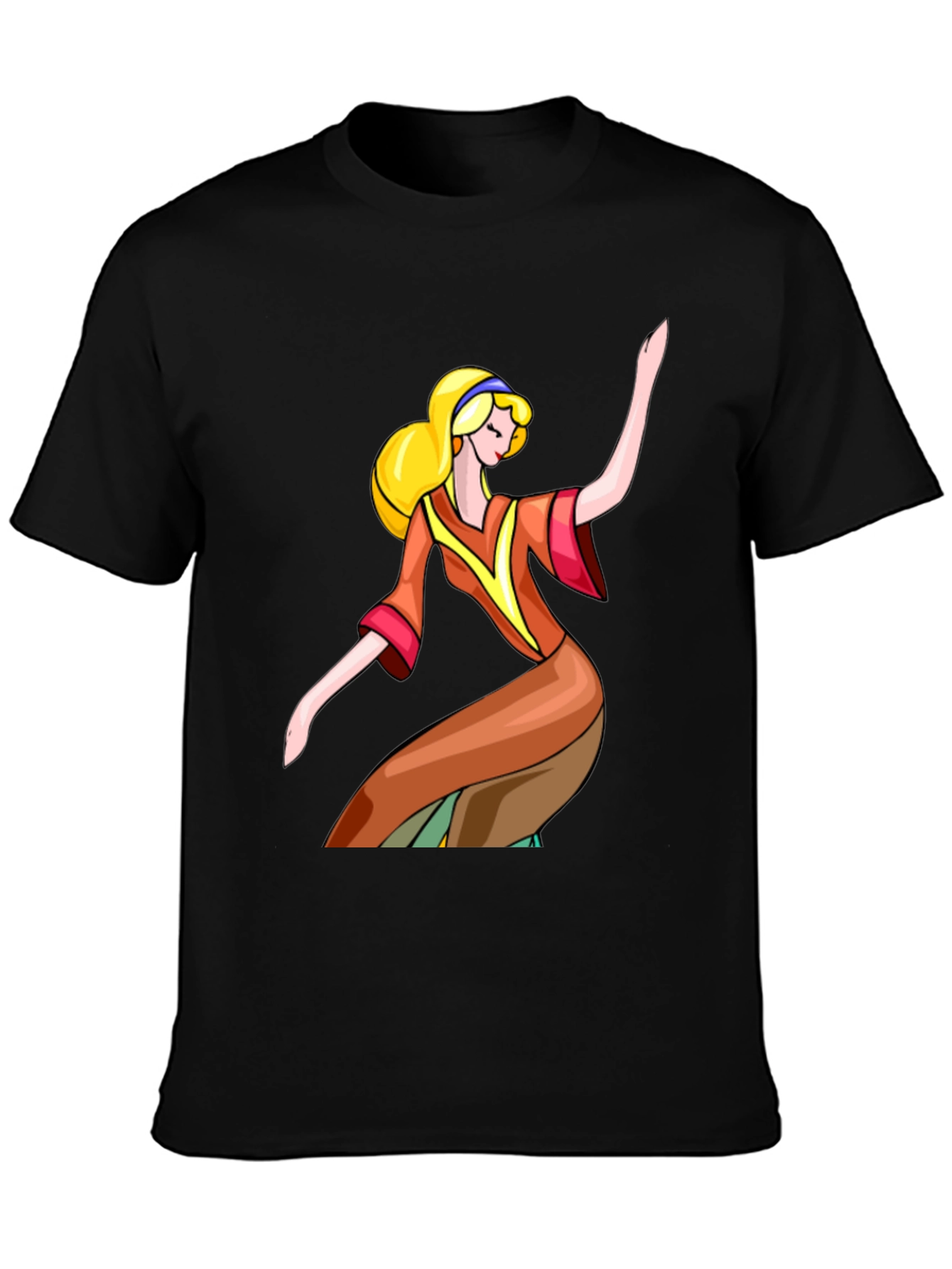 Retro Cartoon Girl Black T-Shirt