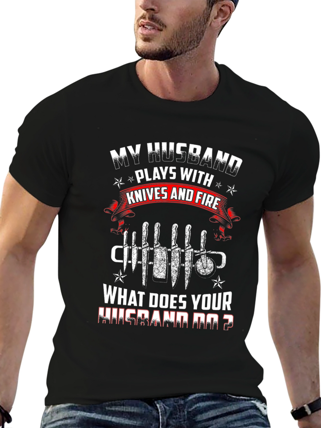My Husband Plays With Knives Funny Graphic T-Shirt