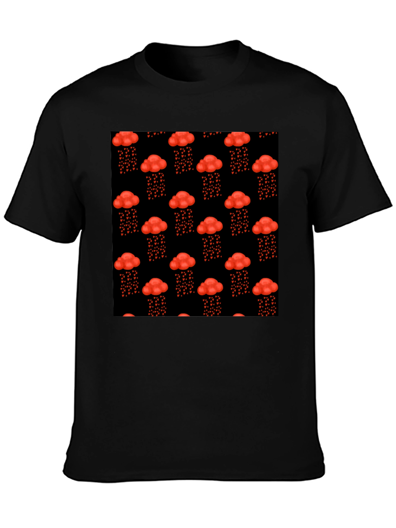 Red Cloud Heart Rain Black T-Shirt