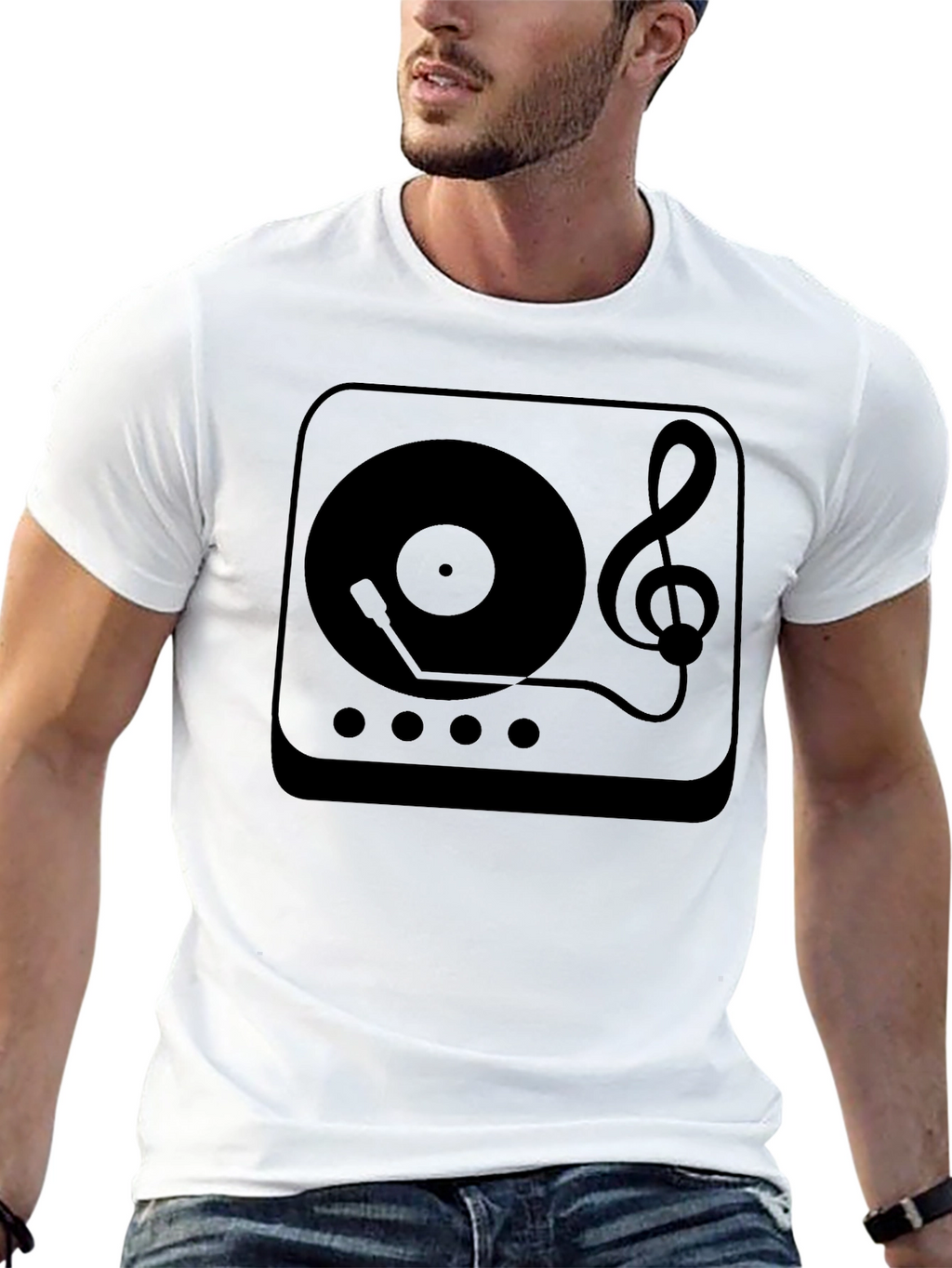 Retro Music T-Shirt - Turntable & Treble Clef Design