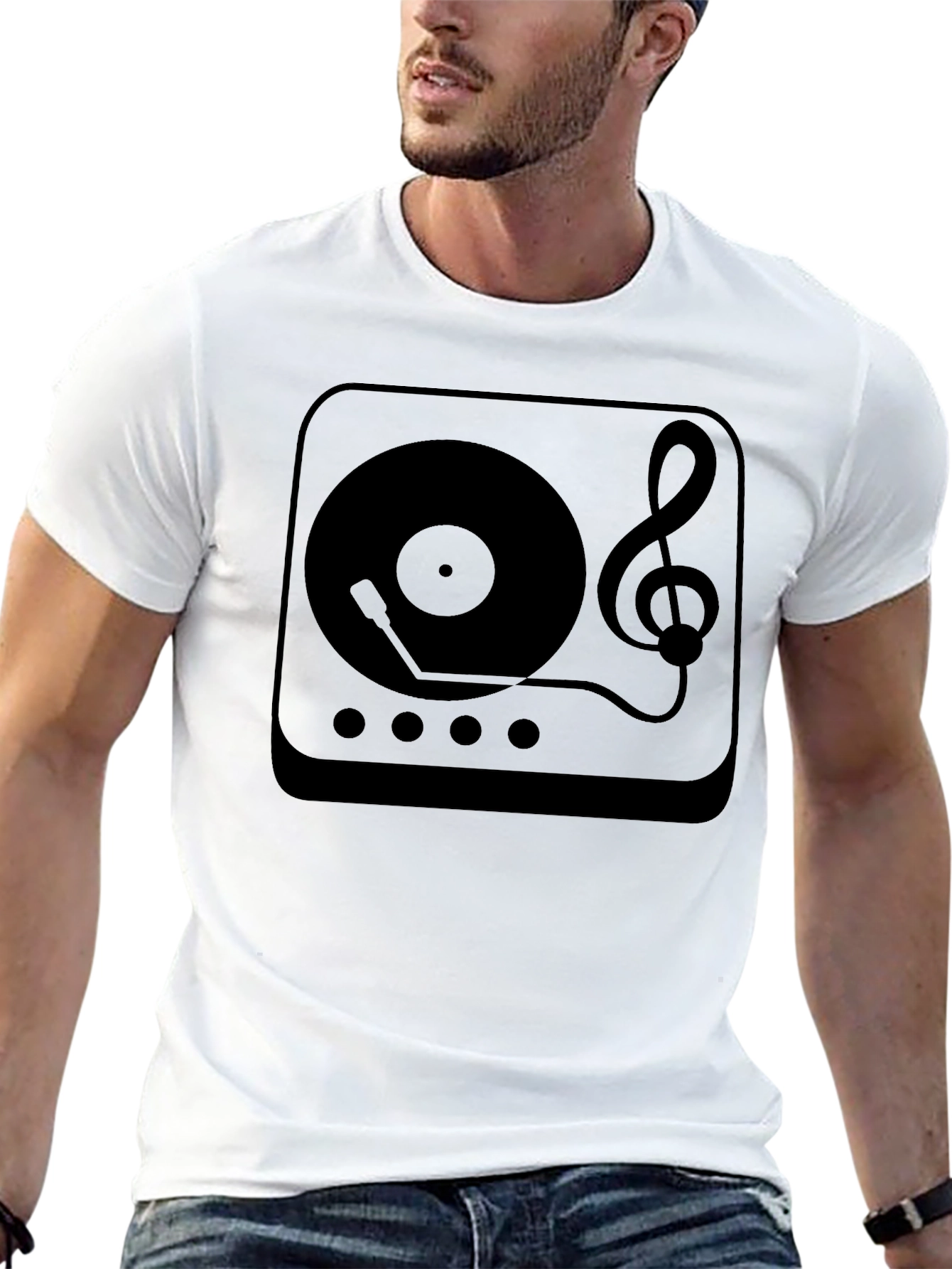 Retro Music T-Shirt - Turntable & Treble Clef Design