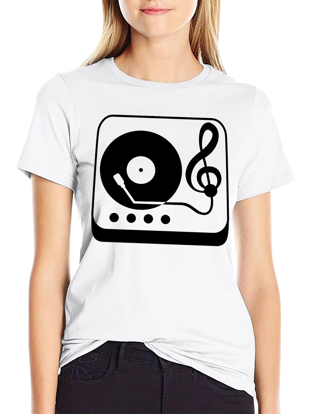 Retro Music T-Shirt - Turntable & Treble Clef Design
