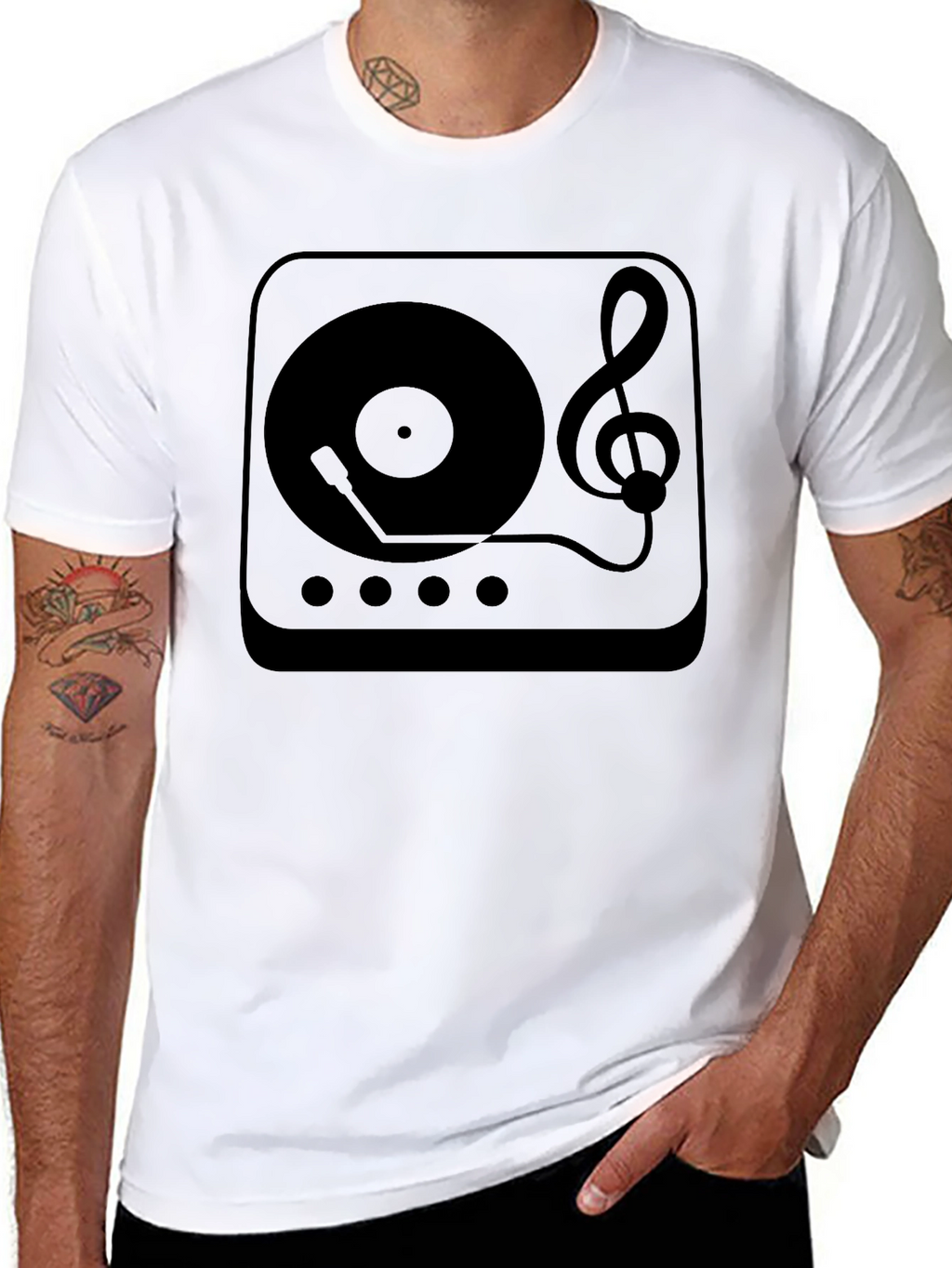 Retro Music T-Shirt - Turntable & Treble Clef Design
