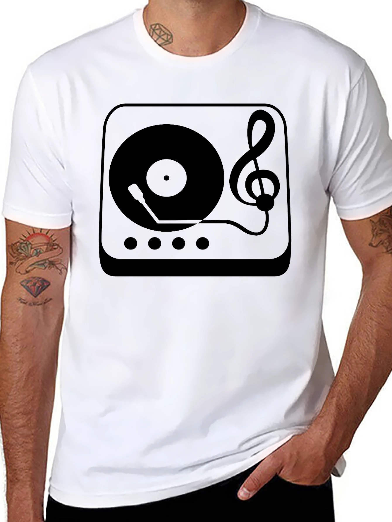 Retro Music T-Shirt - Turntable & Treble Clef Design