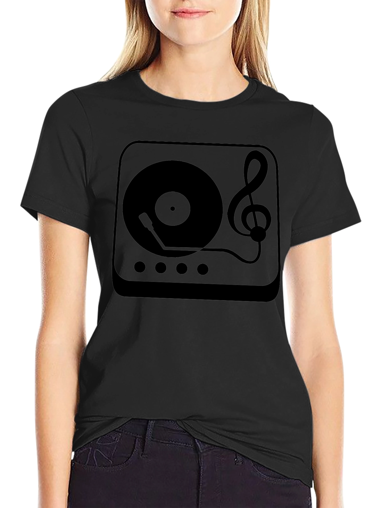 Retro Music T-Shirt - Turntable & Treble Clef Design