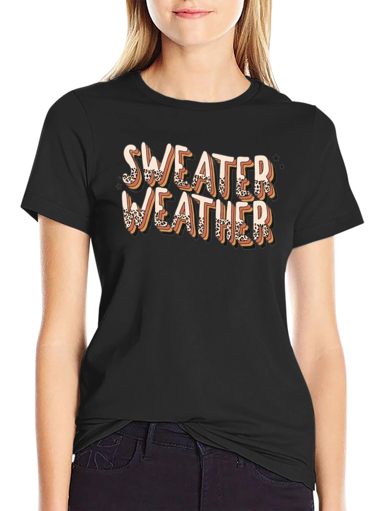 Sweater Weather Graphic Tee - Leopard Print Design