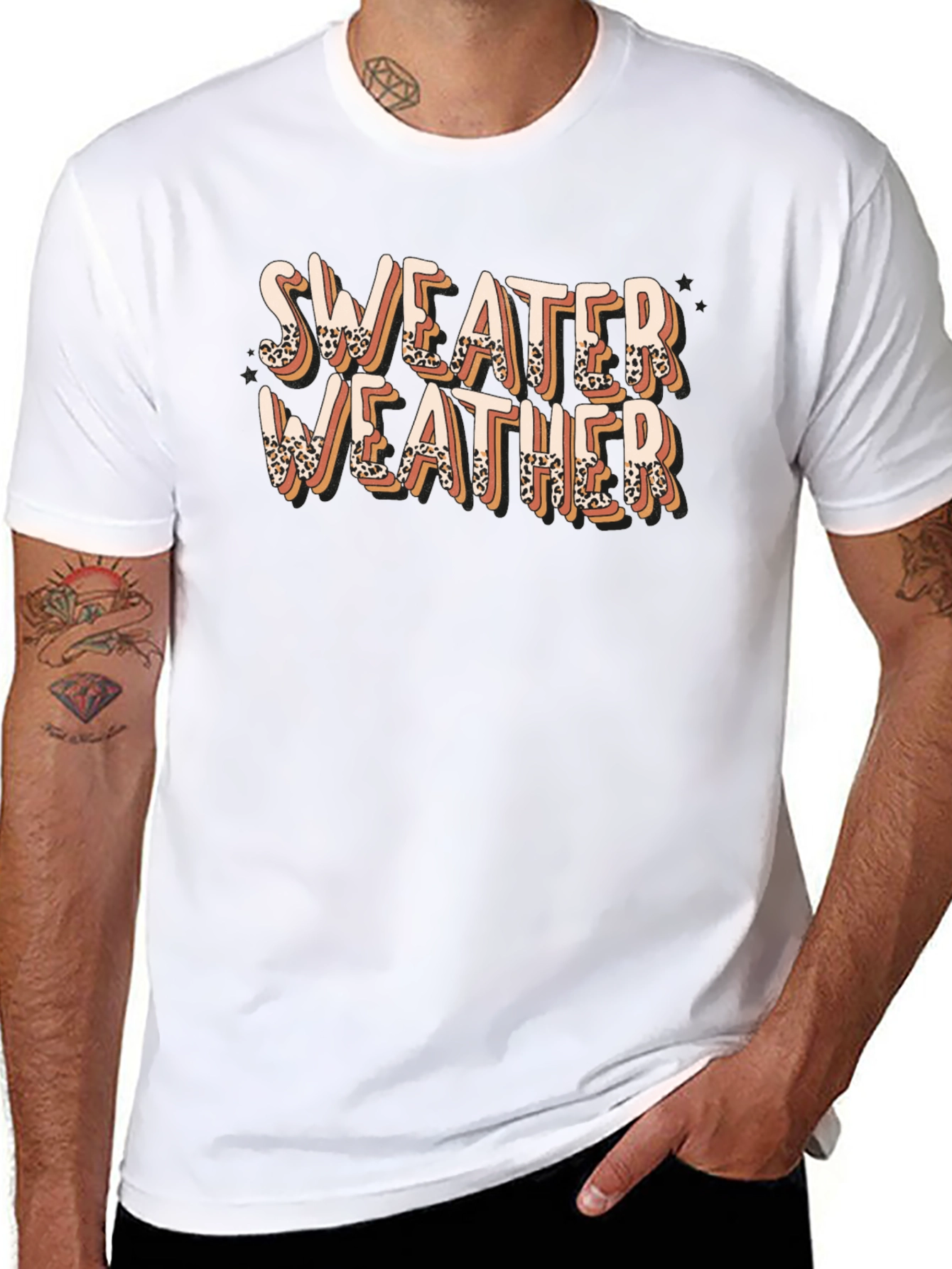 Sweater Weather Graphic Tee - Leopard Print Design