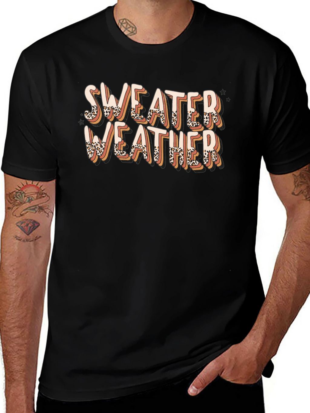 Sweater Weather Graphic Tee - Leopard Print Design