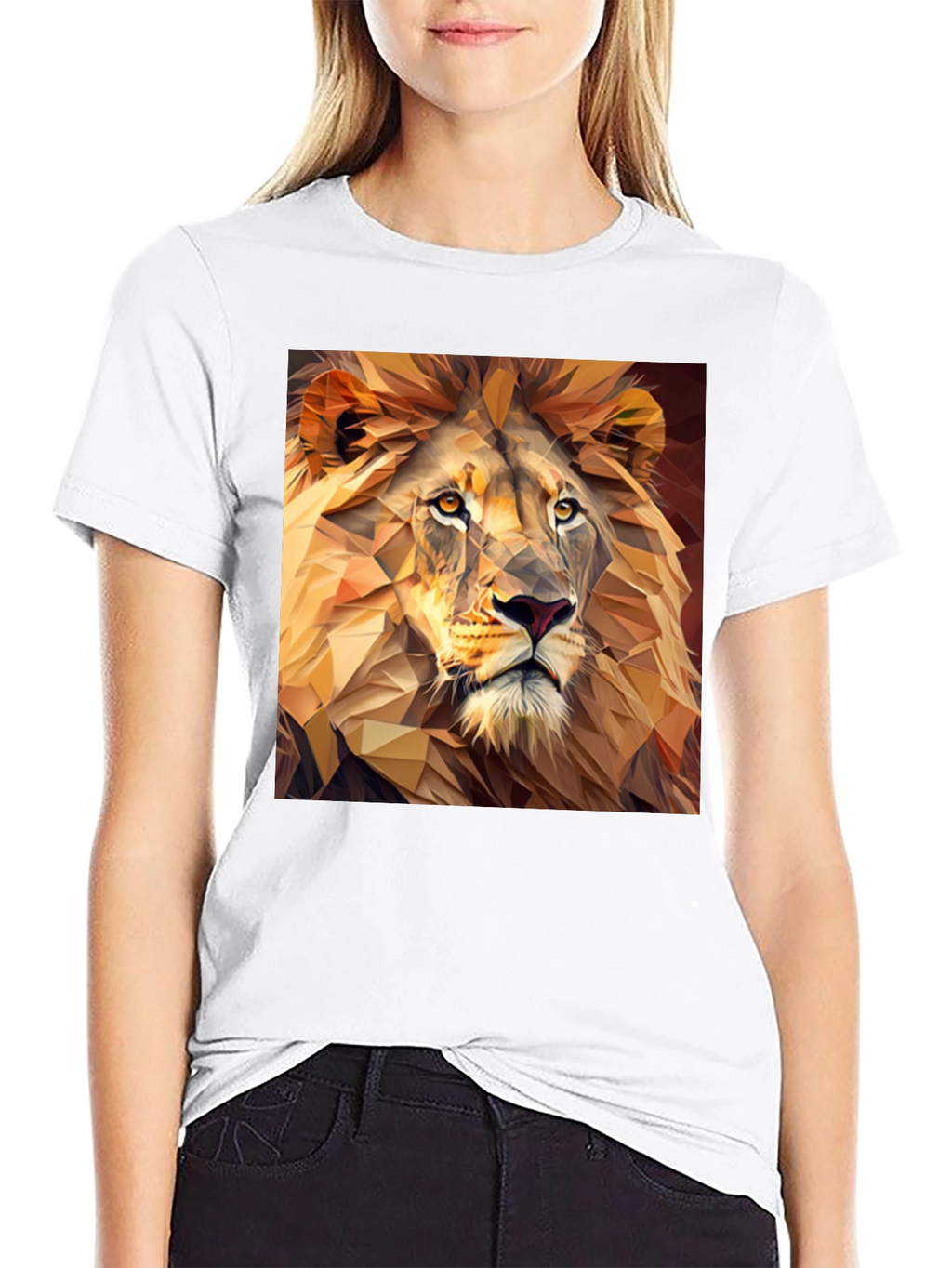 Geometric Lion Print Black T-Shirt