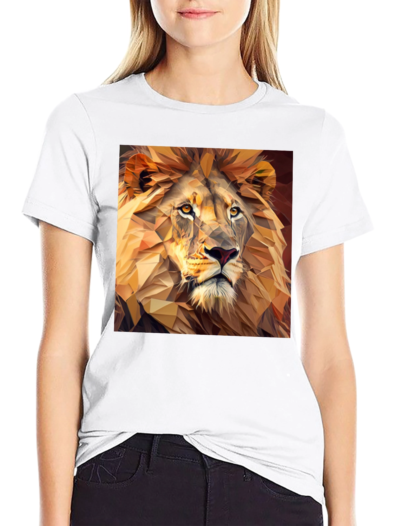 Geometric Lion Print Black T-Shirt