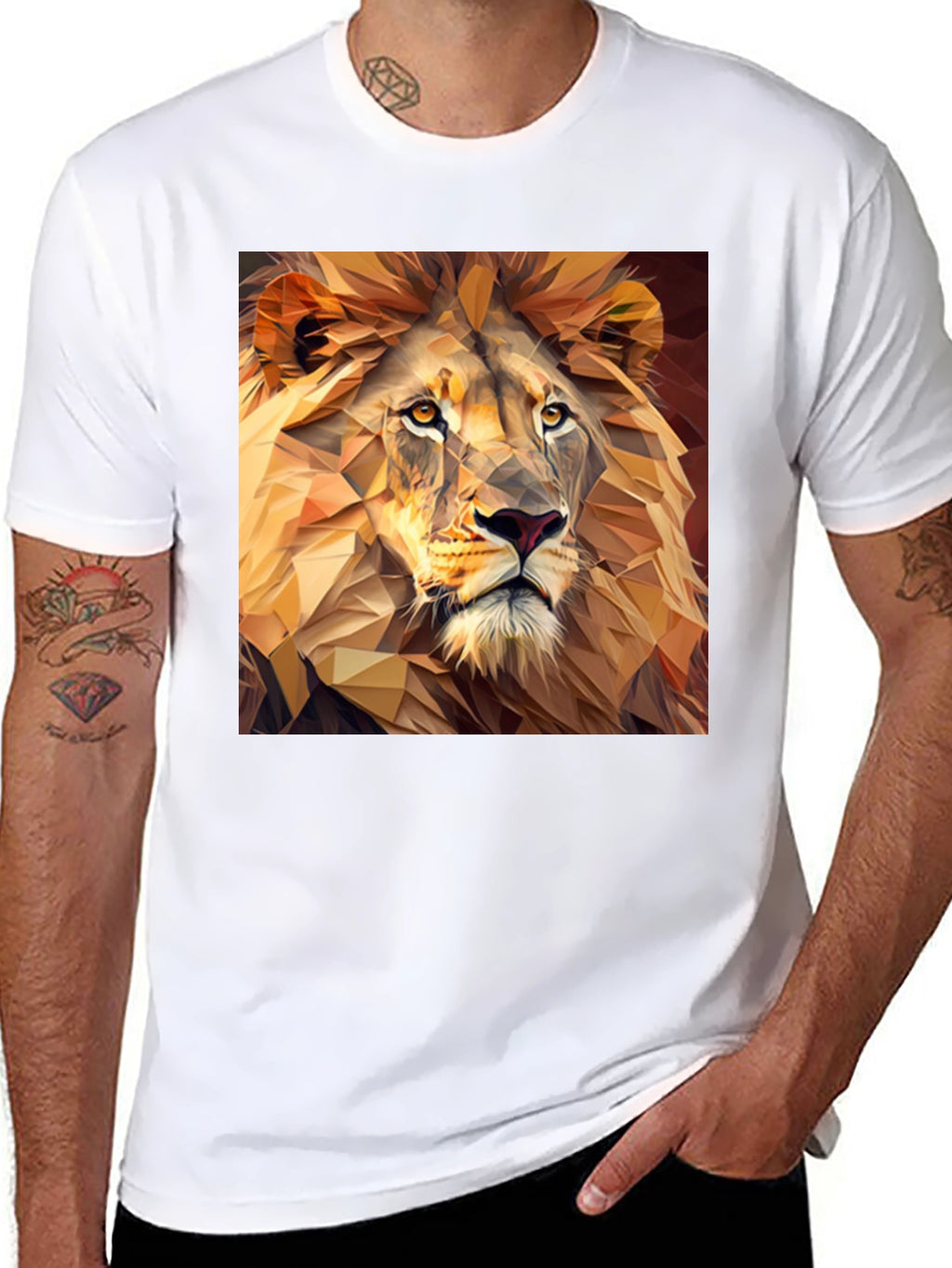Geometric Lion Print Black T-Shirt
