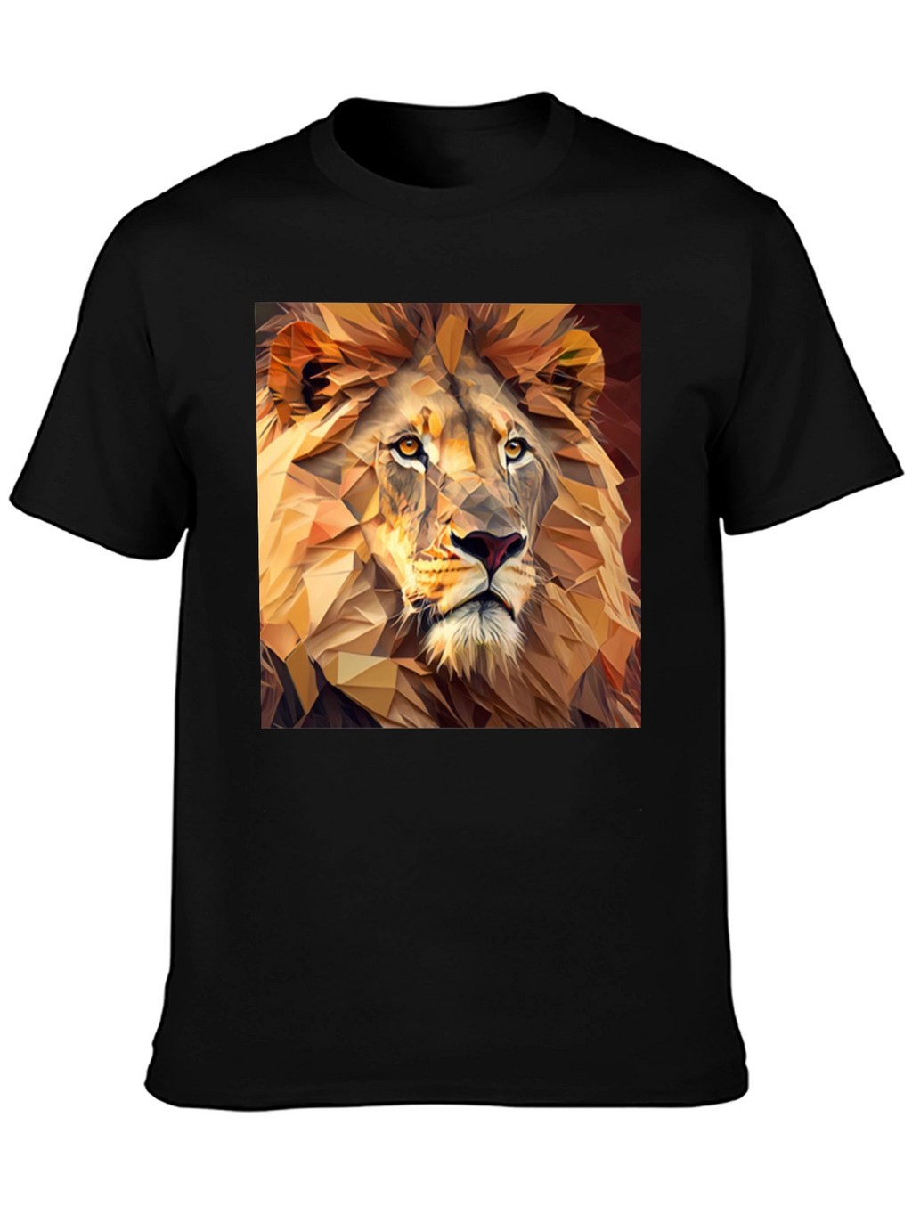 Geometric Lion Print Black T-Shirt