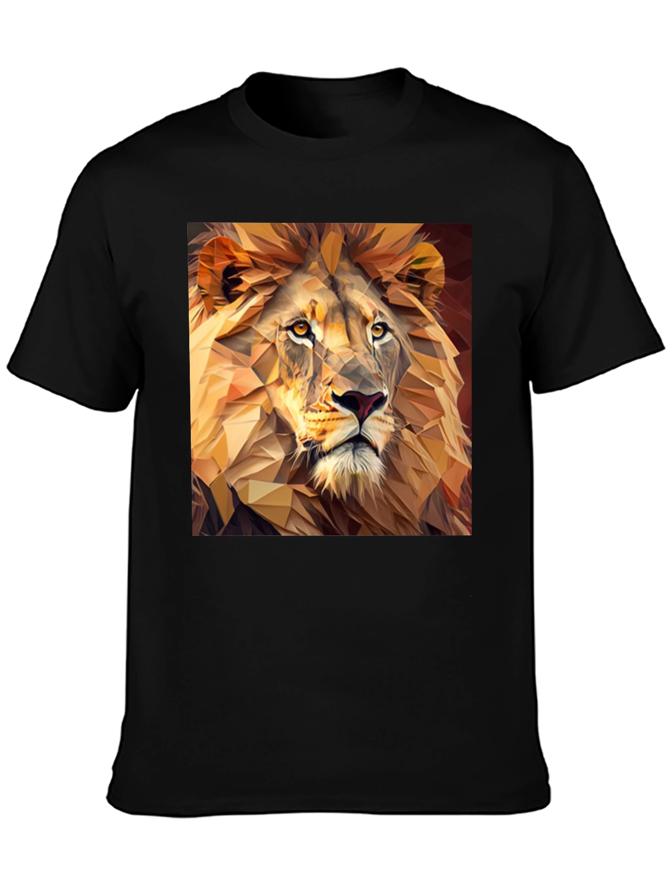 Geometric Lion Print Black T-Shirt