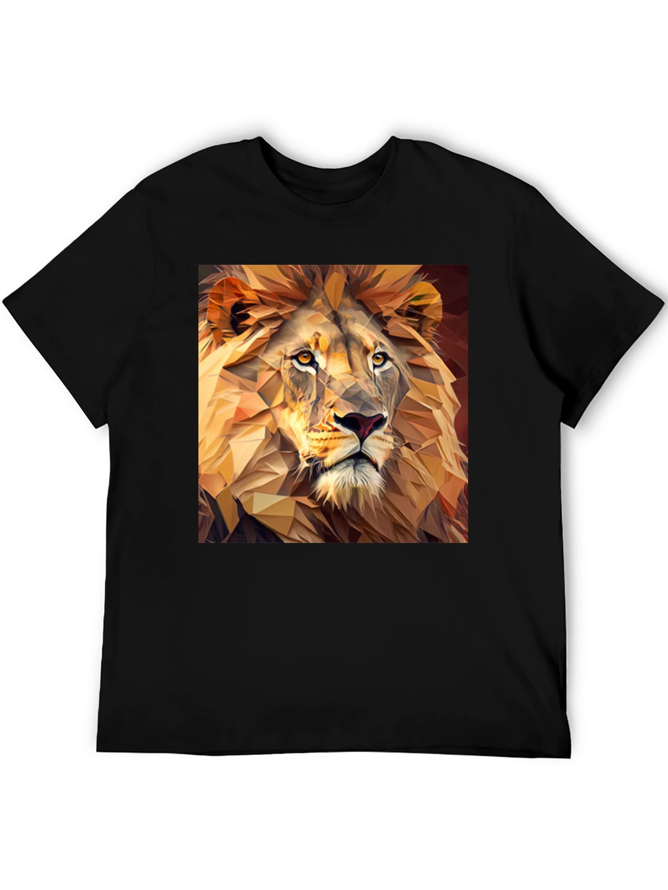 Geometric Lion Print Black T-Shirt