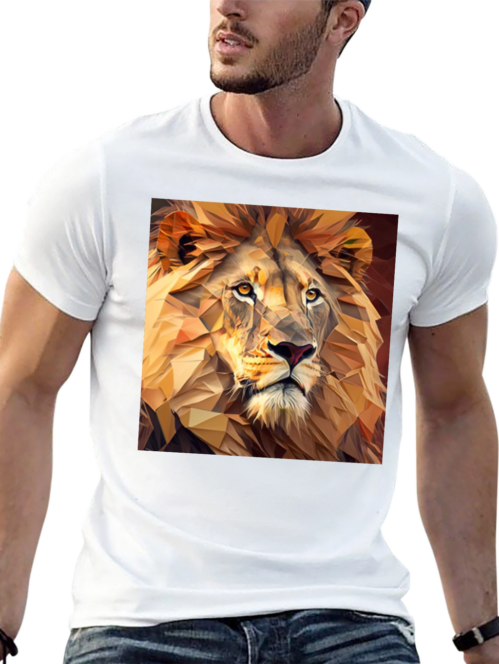 Geometric Lion Print Black T-Shirt
