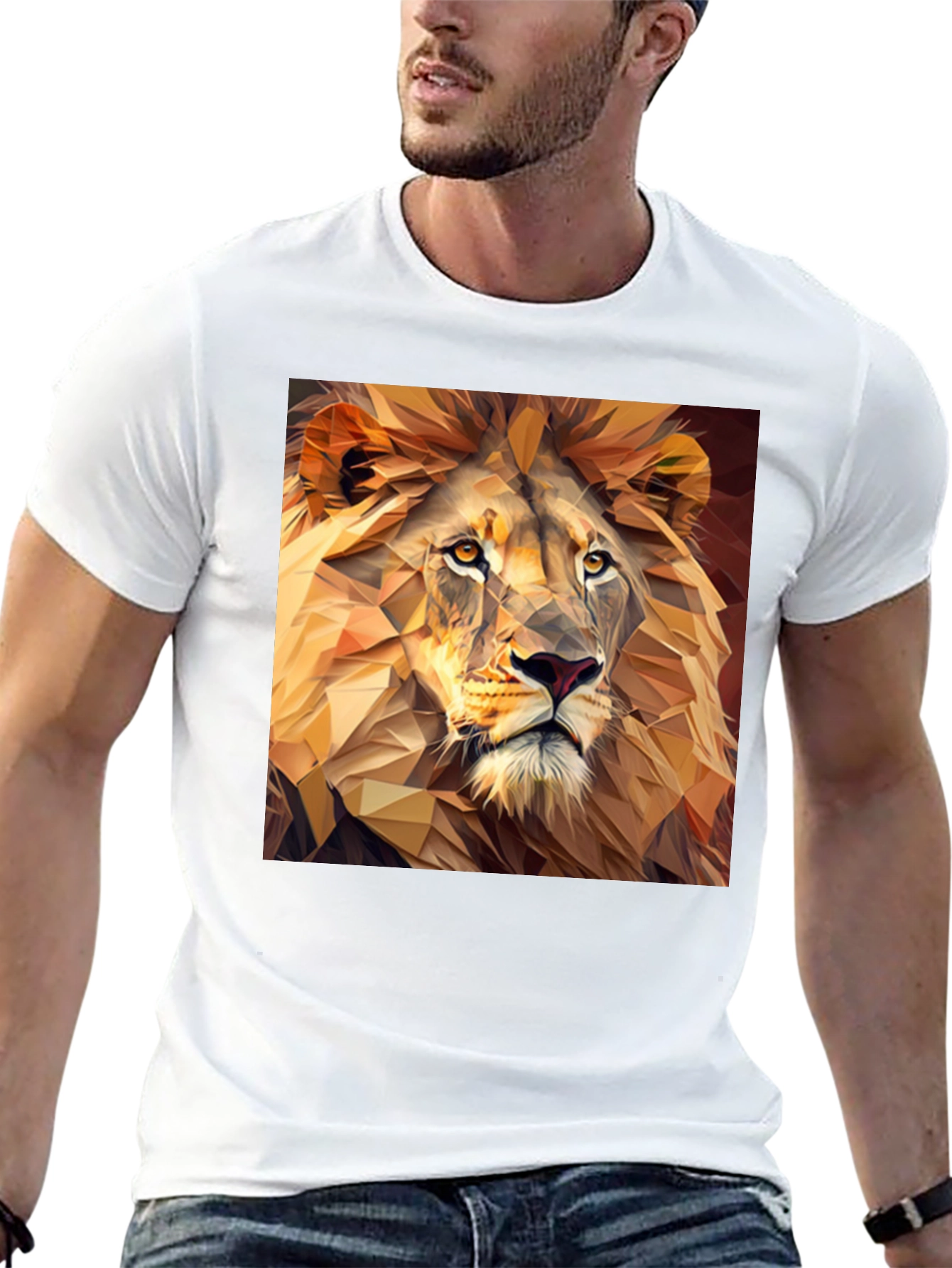 Geometric Lion Print Black T-Shirt
