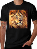 Geometric Lion Print Black T-Shirt