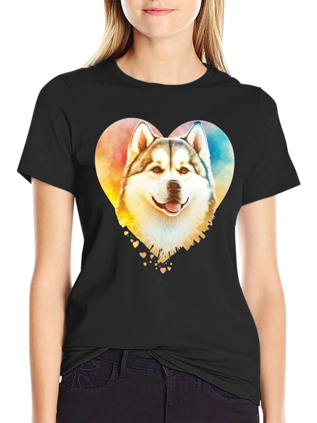 Watercolor Husky Heart T-Shirt – Colorful Dog Lover Graphic Tee