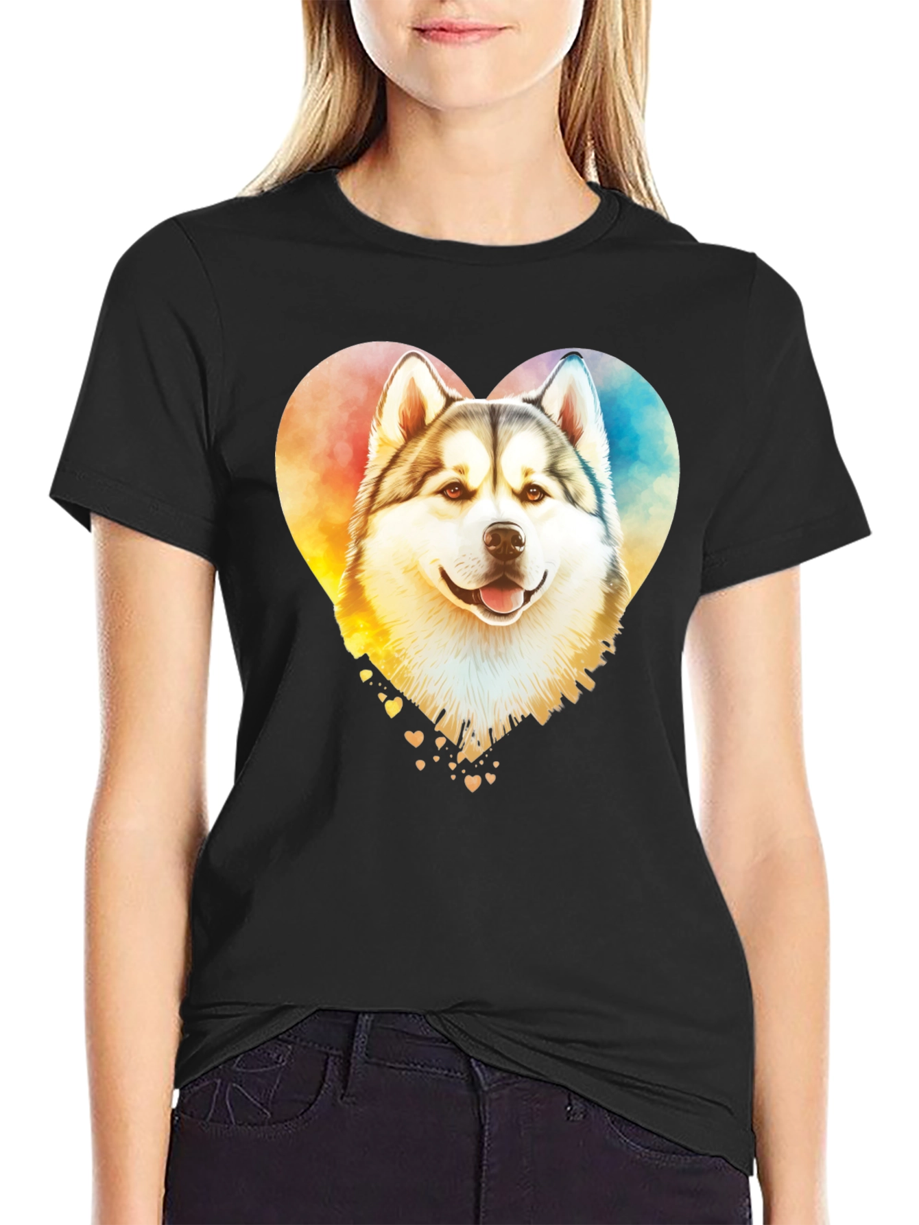Watercolor Husky Heart T-Shirt – Colorful Dog Lover Graphic Tee