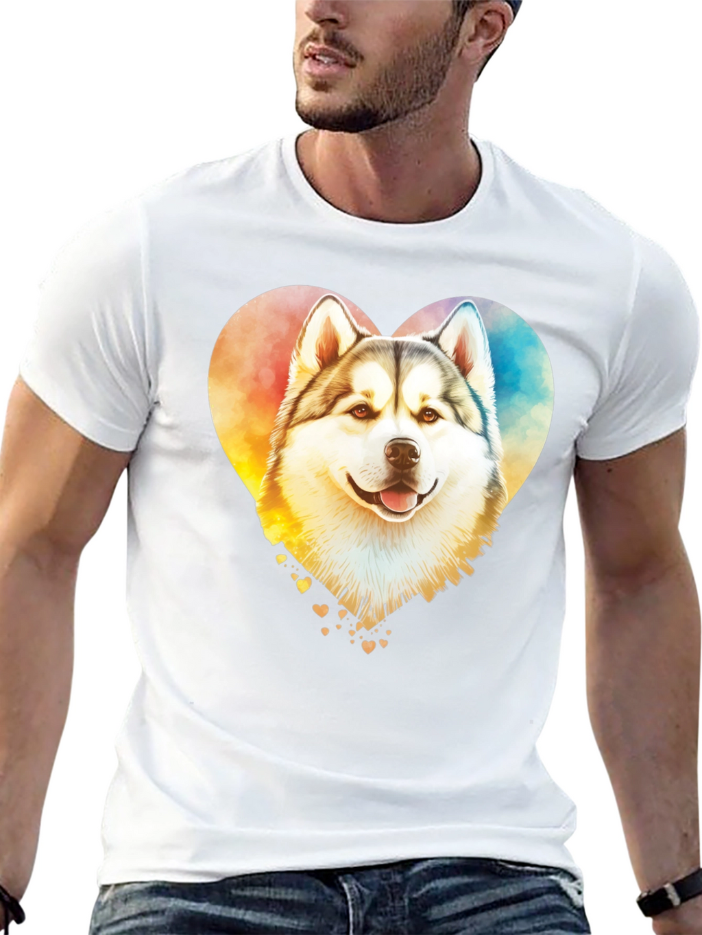 Watercolor Husky Heart T-Shirt – Colorful Dog Lover Graphic Tee