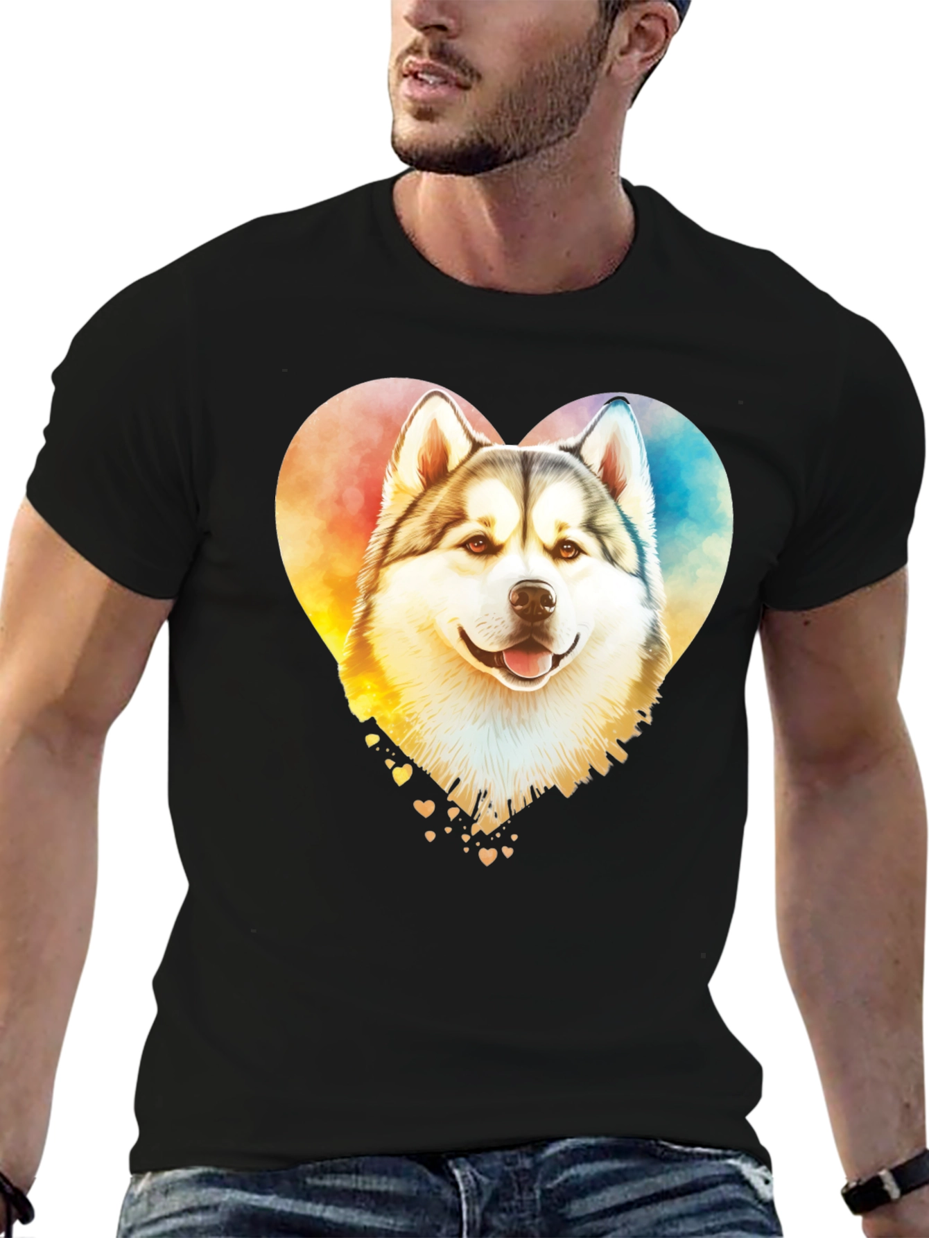 Watercolor Husky Heart T-Shirt – Colorful Dog Lover Graphic Tee