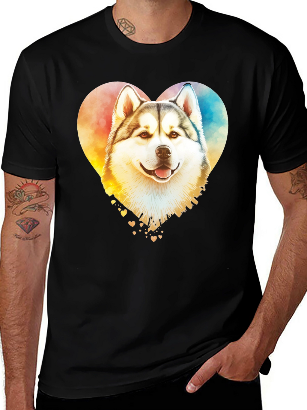 Watercolor Husky Heart T-Shirt – Colorful Dog Lover Graphic Tee