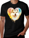 Watercolor Husky Heart T-Shirt – Colorful Dog Lover Graphic Tee