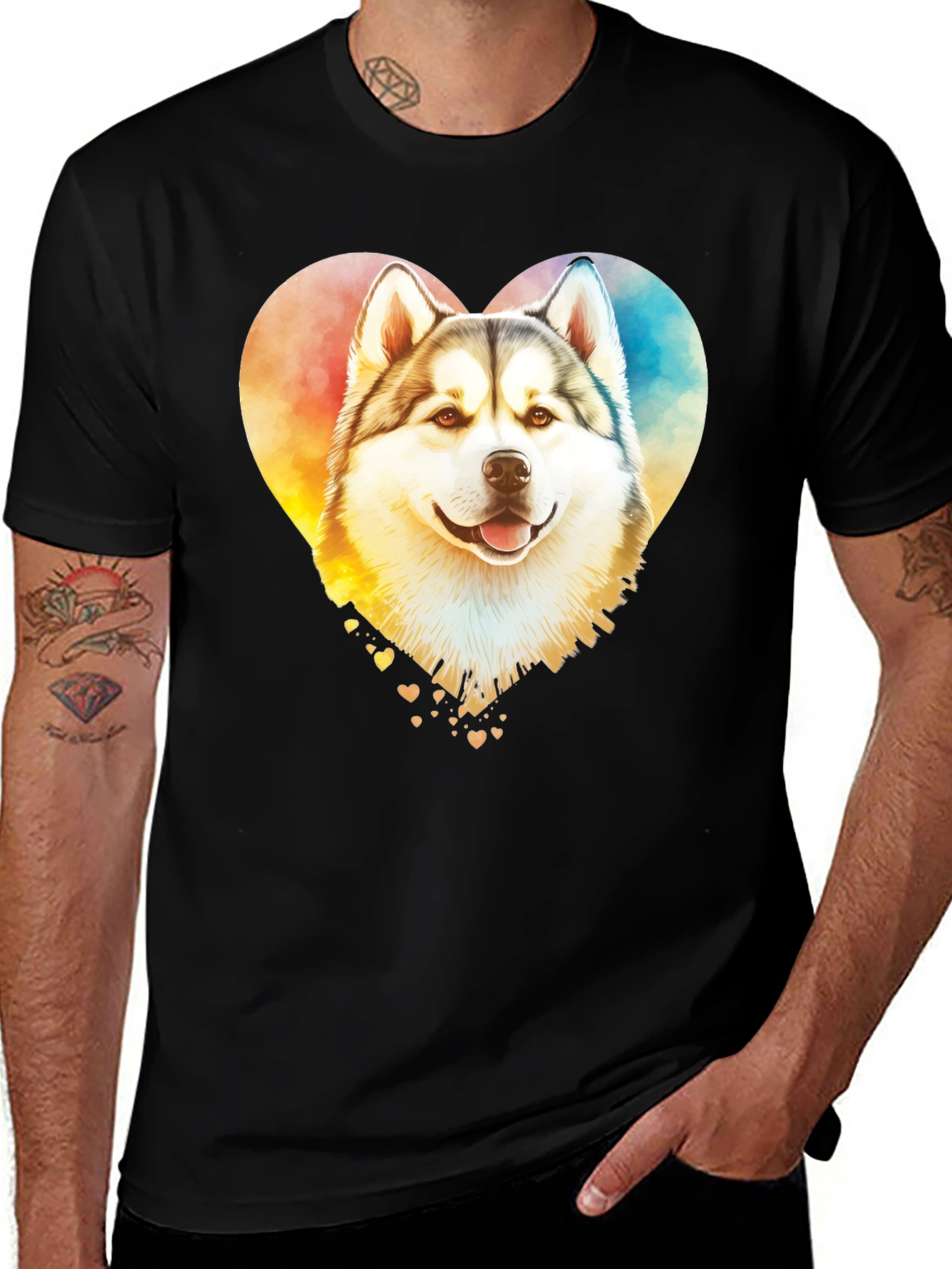 Watercolor Husky Heart T-Shirt – Colorful Dog Lover Graphic Tee
